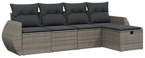 5 részes szürke polyrattan kerti ülőgarnitúra párnákkal