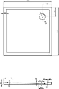 Mexen Flow slim szögletes zuhanytálca 75 x 75 cm, fényes fehér - 46S107575