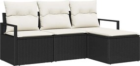 vidaXL Kanapé Szett párnával 4 pcs Fekete polirattan