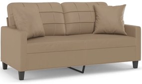 2 személyes cappuccino színű műbőr kanapé díszpárnákkal 140 cm