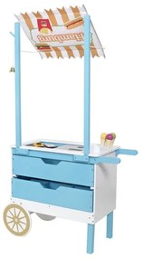 PROCART Fagylaltos kocsi készlet, 2 fiókkal, tartozékokkal, mozgatható kerekekkel, 68x31,5x118 cm, MDF