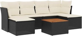 vidaXL 7 részes fekete polyrattan kerti ülőgarnitúra párnával