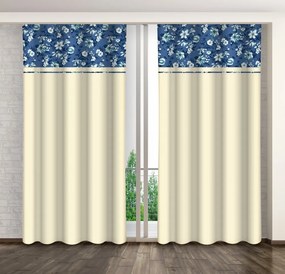Krémszínű dekoratív függöny fehér és kék virágokkal nyomtatva Szélesség: 160 cm | Hossz: 270 cm