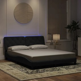 fekete bársony ágykeret LED-világítással 160 x 200 cm