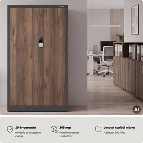 Fém irodai szekrény kódzárral, antracit, dió, 900x1850x400 mm: DANIEL Eco Design