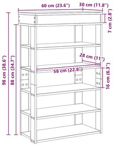 kézműves tölgy színű szerelt fa cipősszekrény 60x30x98 cm
