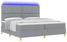 Box Spring Ágy Matrac és LED Fény Szürke 200x200 cm Szövet