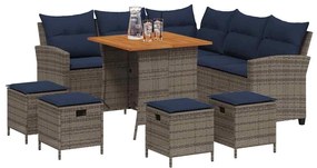 6 részes szürke polyrattan kerti ülőgarnitúra párnákkal L-alakú