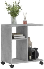 betonszürke szerelt fa kisasztal kerekekkel 50 x 30 x 55 cm