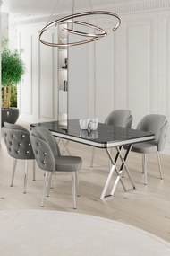 Rigel étkezőgarnitúra, fekete márvány-króm, 130 cm – TR240CHR2242