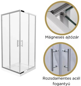 Elio 80x80 cm szögletes két tolóajtós zuhanykabin 6 mm vastag vízlepergető biztonsági üveggel, króm elemekkel, 190 cm magas