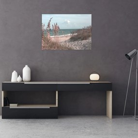 Üveg kép - Rózsaszín strand (70x50 cm)