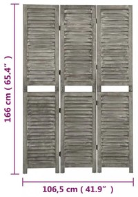 szürke 3 paneles tömör faparaván 106,5 x 166 cm