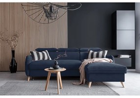 Sötétkék bársony kinyitható sarokkanapé (jobb oldali) Sweet Harmony – Miuform