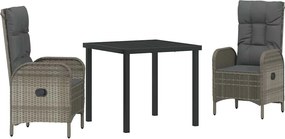 vidaXL Kert étkező szett párnával 3 pcs Szürke polirattan