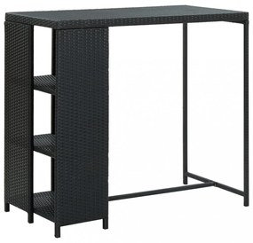fekete polyrattan bárasztal tárolópolccal 120 x 60 x 110 cm