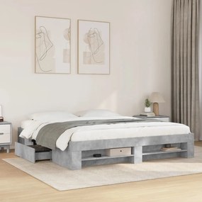betonszürke szerelt fa ágykeret matrac nélkül 180 x 200 cm