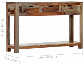 tömör kelet-indiai rózsafa tálalóasztal 3 fiókkal 120x30x75 cm