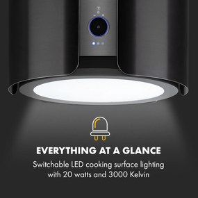 Skyfall, sziget páraelszívó, Ø 45 cm, légkeringetés, 402 m³/ó, LED, nemesacél, fekete