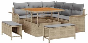 vidaXL Kerti Kanapé Szett párnával 8 pcs Bézs polirattan