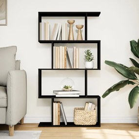 4 szintes fekete szerelt fa elválasztó könyvespolc 70x24x129 cm