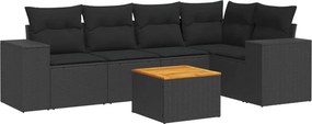 vidaXL 6 részes fekete polyrattan kerti ülőgarnitúra párnákkal