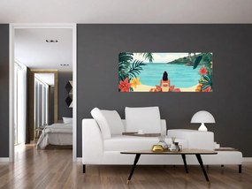 Kép - Jóga nő a tengerparton (120x50 cm)