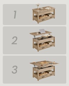 Emelhető tetejű dohányzóasztal, gázliftes, 2 fiókkal, teveszínű