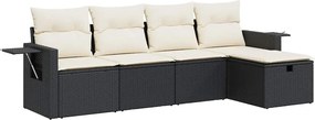 vidaXL 5 részes fekete polyrattan kerti kanapészett párnákkal