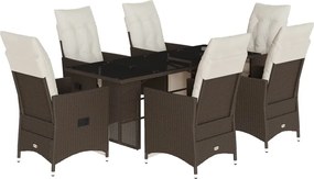 vidaXL 7 részes barna polyrattan kerti bisztrógarnitúra párnákkal