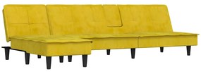 sárga L-alakú bársony kanapéágy 255x140x70 cm