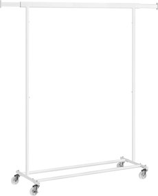 Ruhaáállvány, gurulós, ruháknak max teherbírás 90kg, fehér, 92-132 cm között állítható