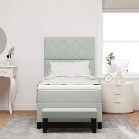 Box Spring Ágy Matraccal és Paddal Világosszürke 90x190 cm Bársony