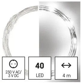 LED karácsonyi nano fényfüzér, ezüst, 4 m, kültéri és beltéri, hideg fehér, időzítő