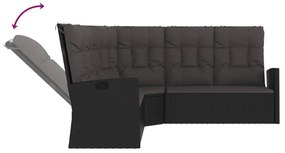 fekete polyrattan dönthető sarokkanapé párnával