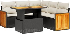 vidaXL 6 részes fekete polyrattan kerti ülőgarnitúra párnákkal