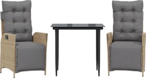 vidaXL 3 részes vegyes bézs polyrattan kerti étkezőgarnitúra párnákkal