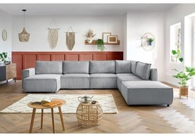 Világosszürke kordbársony sarokkanapé (jobb oldali-"U" alakú) Nihad modular – Bobochic Paris