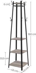 Álló ruhafogas polcokkal akasztókkal, greige