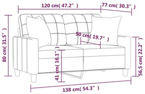 2 személyes fekete műbőr kanapé díszpárnákkal 120 cm