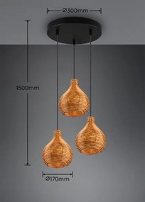 Reality - SPROUT kábeles függőlámpa 3xE14/40W/230V barna/rattan