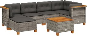 vidaXL 7 részes szürke polyrattan kerti ülőgarnitúra párnákkal