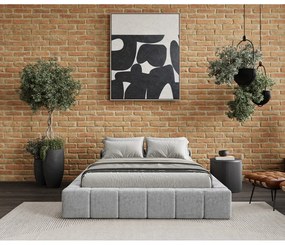 Világosszürke kárpitozott ágyneműtartós franciaágy ágyráccsal 160x200 cm Aruba L – Maison de Rêve