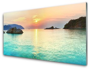 Üvegkép falra Sun Rocks Sea Landscape 140x70 cm