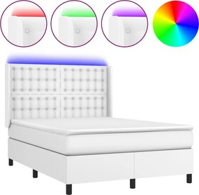 vidaXL fehér műbőr rugós ágy matraccal és LED-del 140x200 cm