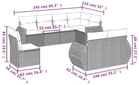 8-részes szürke polyrattan kerti ülőgarnitúra párnákkal