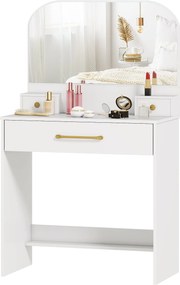 HOMCOM sminkasztal ívelt tükörrel, 3 fiók, fehér — 80 x 40 x 135 cm | Aosom