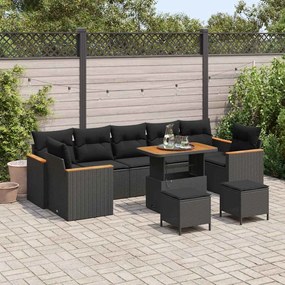 Kerti Kanapé Szett 10 pcs Fekete 90 x 55 x 71 cm Poli rattan