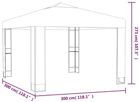 tópszínű dupla tetős pavilon 3 x 3 x 2,7 m 180 g/m²