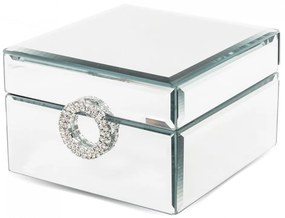 Divatos design ékszertartó doboz körbe tükrös bevonattal, csiszolt kövekkel rakott fogantyúval 8x12,5x12,5cm